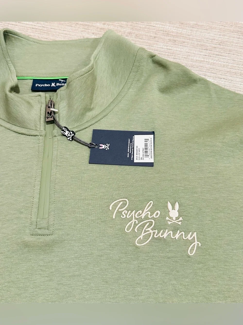 Psycho Bunny ‘Embroidered’ Desert 1/4 Zip Mock Sea Spray Sweatshirt Men’s 3XL